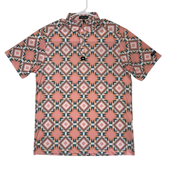 Bad Birdie Other - Bad Birdie Golf Polo Shirt Men Size Large Aztec Pink Green Geometric Performance